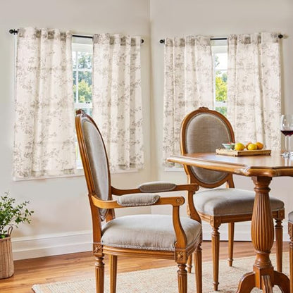 jinchan Floral Linen Kitchen Tier Curtains, 45 Inch, 2 Panels, Taupe - color: Alisa Taupe, size: 38"W x 45"L (Pack of 2)