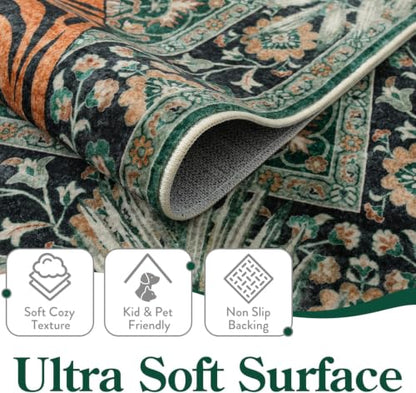 Moynesa 2'6"x8' Runner Rug for Hallway, Washable Green Boho Tiger Runner - color: Green, size: 2'6" x 8' (Rectangular)
