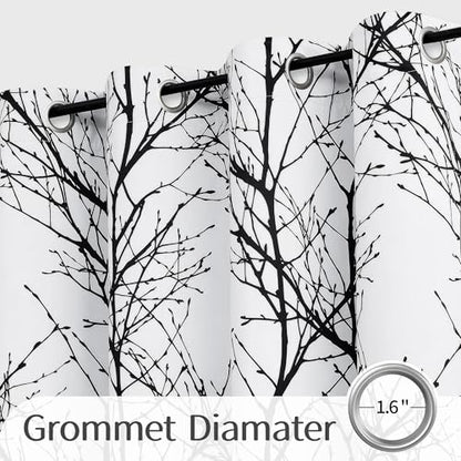 FMFUNCTEX 100% Blackout Black Grey Tree Branch Curtains 63 Inch 2 Panels - color: Grommet | Black, size: 52"W x 63"L (Pack of 2)