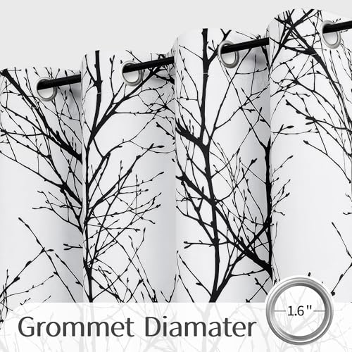 FMFUNCTEX 100% Blackout Black Grey Tree Branch Curtains 84 Inch 2 Panels - color: Grommet | Black, size: 52"W x 84"L (Pack of 2)