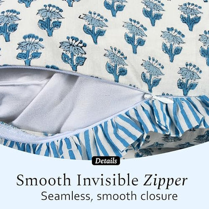 CPC Apatite Blue Block Print Ruffle Sham Pillow Cover 20x54 Inch, Pack of 1 - color: Apatite Blue, size: 54" x 20" (Pack of 1)