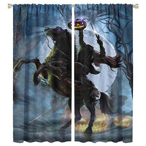 Gothic Halloween Blackout Curtains for Living Room,Horror Forest Night Theme Pumpkin Headless Horseman Window Drapes - Thermal Insulated and Noise Reduction,2 Panels 63L x 27.5Ws - color: Gothic Halloween, size: 27.5"W x 63"L (Pack of 2)