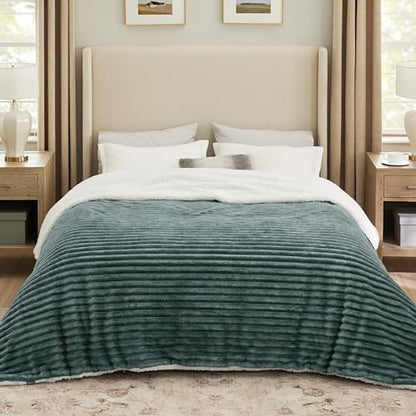 Bedsure Soft Sherpa Blanket Fluffy Dark Green Gift Queen 90"x90" - color: 04 - Dark Green, size: Queen (90" X 90")
