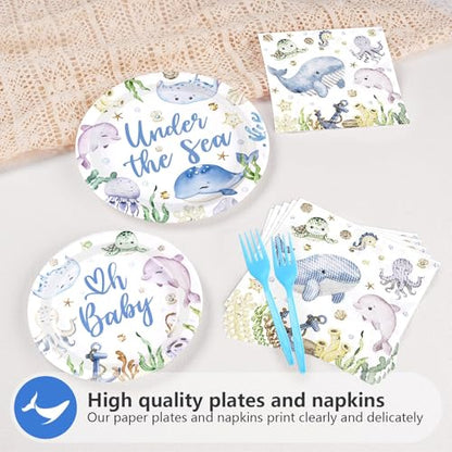 Grencian 96 Pcs Under the Sea Baby Shower Ocean Themed Supplies, Serves 24 - style: Under the Sea Kit