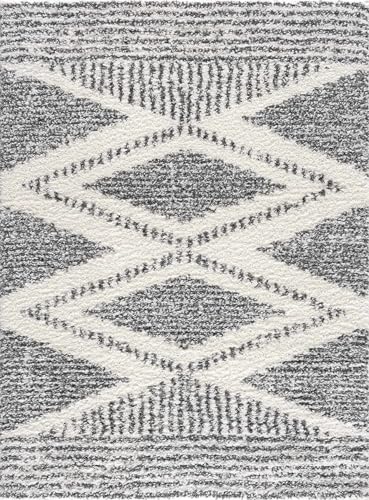 Hauteloom Atlas Moroccan Farmhouse Kitchen Hallway Entryway Shaggy Runner Rug - Bohemian Shag Rug - Plush High Pile - Southwestern Boho Soft Carpet - Black, Cream, Grey, Beige - 2'7" x 7'3" - color: Charcoal, Cream / Trunding, size: 2'7" x 7'3" (Runner)
