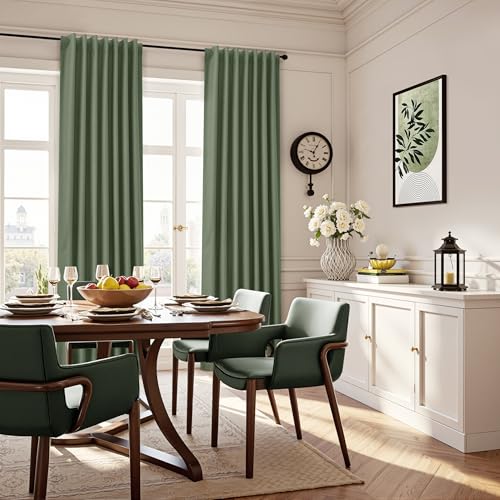 Linen 100% Blackout Curtains 86 Inches Long 2 Panels Set Linen Back Tab Hook Belt Elegant Country Farmhouse Black Out Thermal Insulated Soundproof Room Darkening Living Room Bedroom Nursery 52x86 - color: Olive Green, size: 52"W x 86"L (Pack of 2)