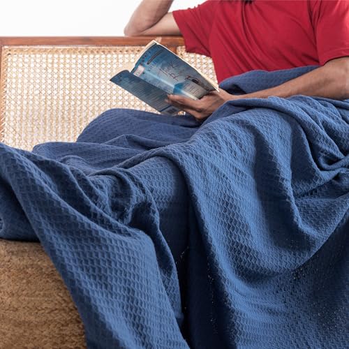 100% Cotton Waffle Weave Blanket for Hot Sleepers, Queen 92" x 90" - color: Navy, size: Queen(92"x90")