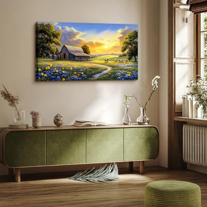 crmotu Rustic Farmhouse Wall Art, Farm Cow Sunset Paintings 20X40 In - color: Cows Farm, size: 40"L x 20"W