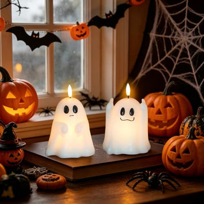 Wondise Spooky Ghost Halloween Flameless Candles with 6hrs Timer - color: 3-White
