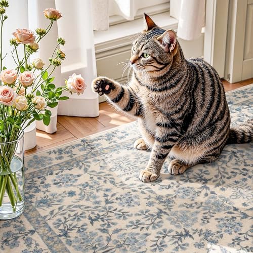 jinchan 3x8 Washable Hallway Runner Rug, Floral Non-Slip, Blue/Cream - color: Blue/Cream, size: 3' x 8' (Rectangular)