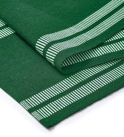 Encasa XO Table Runner, Yarn Dyed Ribbed Cotton 13"x94" - color: Ladder Dk Green, size: 13x94 in