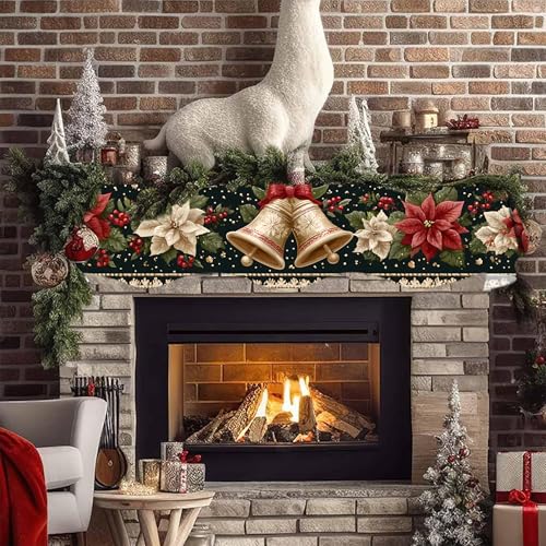 NYZE Christmas Mantel Scarf 70 x 17 Inch Fireplace Mantel Scarf Cover Decoration for Christmas Fireplace Scarf Shelf Top Runner Holiday Winter Home Decor - size: 70 x 17 in, style: Bell 2
