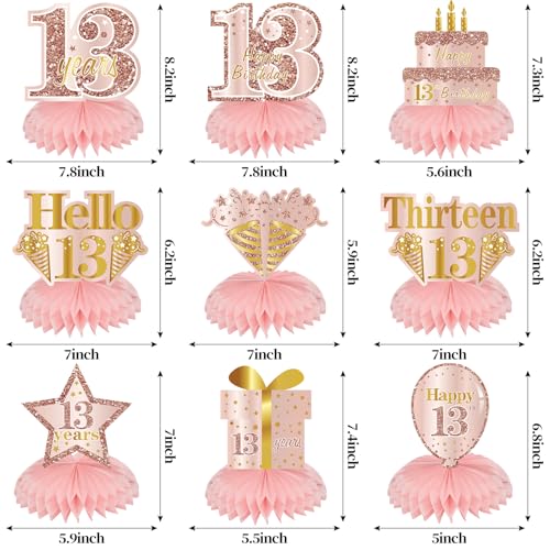 Turypaty Happy 13th Birthday Honeycomb Table Centerpieces Decorations Girls - style: Pink Rose Gold 13th