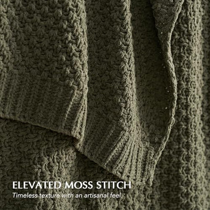 EVERGRACEHOME Chunky Chenille Knit Throw Blanket, 50 x 60, Olive Green - color: Olive Green, size: 50" X 60"