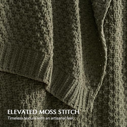 EVERGRACEHOME Chunky Chenille Knit Throw Blanket, 108x92, Olive Green - color: Olive Green, size: 108" X 92"