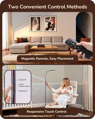 EDISHINE Modern LED Floor Lamp 1300LM Floor Lamps for Living Room Brown - color: Brown