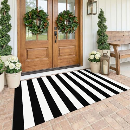 KOZYFLY Black and White Outdoor Rug 4x6 Ft Washable - color: Black and White, size: 4' x 6' (Rectangular)