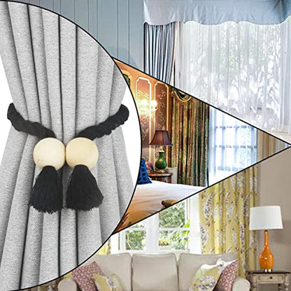 Magnetic Curtain Tiebacks Decorative Tie Back Drapes Holdbacks Nieffeiy - color: Black