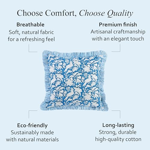 CPC Blue Sapphire Block Print Ruffle Pillow Cover 18x18 Inch, Pack of 2 - color: Blue Sapphire, size: 18" x 18" (Pack of 2)