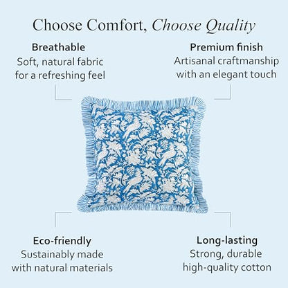 CPC Blue Sapphire Block Print Ruffle Pillow Cover 18x18 Inch, Pack of 2 - color: Blue Sapphire, size: 18" x 18" (Pack of 2)