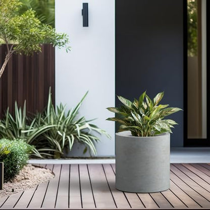Kante Large Round Cylinder Pale Gray Concrete Planter 15.8" Tall, Outdoor - color: Natural Concrete, size: 15.7" Dia