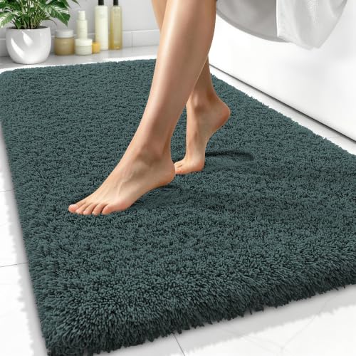 OLANLY Microfiber Bathroom Rugs 34x21, Ultra Soft Bath Mat, Blackish Green - color: Blackish Green, size: 34" X 21"