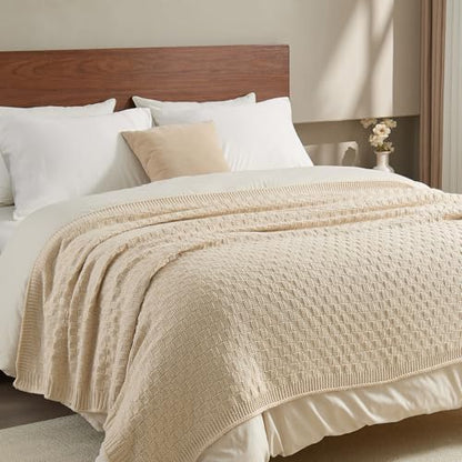 Beige Throw Blanket, Cute Checkerboard Knit, 60x80 Inches - color: Check-beige, size: 60"x80"