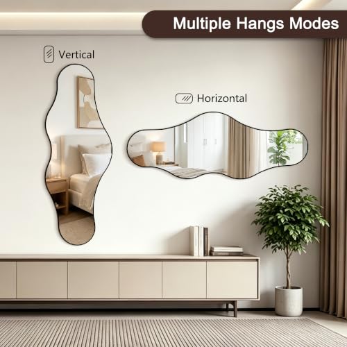 65.7"x24" Irregular Full Length Mirror, Abstract Wall Mirror - color: Black Odd Shape