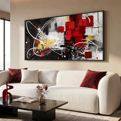 Extra Large Framed Black and White Abstract Wall Art for Living Room, 30x60 - color: Black White Red C, size: 60"L x 30"W