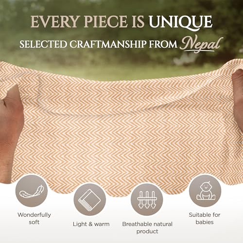 Cashmere Blanket – Hand Woven 100% Cashmere Wool Throw Blanket, 135 x 270 cm – Plain Cozy, and Soft Blanket for Bed, Sofa, or Couch - Made in Nepal - color: Brown