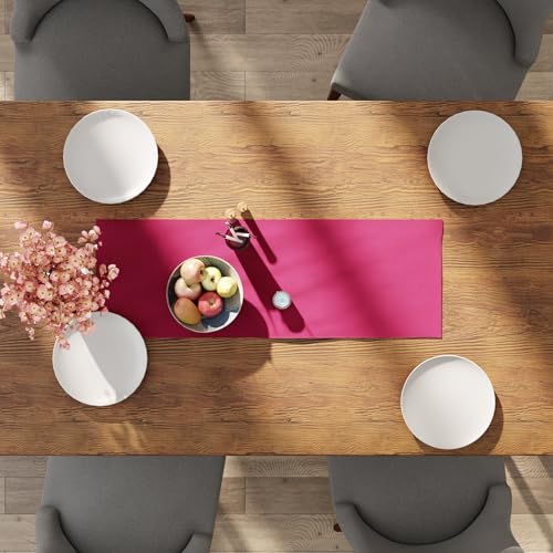Encasa XO Table Runner, Cotton Canvas Dining Runner 13"x36" - color: Hot Pink, size: 13x36 in