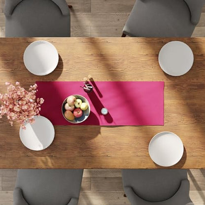 Encasa XO Table Runner, Cotton Canvas Dining Runner 13"x36" - color: Hot Pink, size: 13x36 in