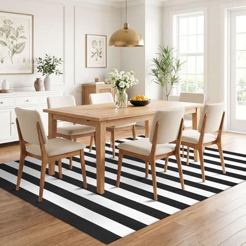 KILOCOCO Black White Striped Rug 5x7 Area Rug for Living Room Washable Rugs - color: Black and White Stripe, size: 5' x 7' (Rectangular)