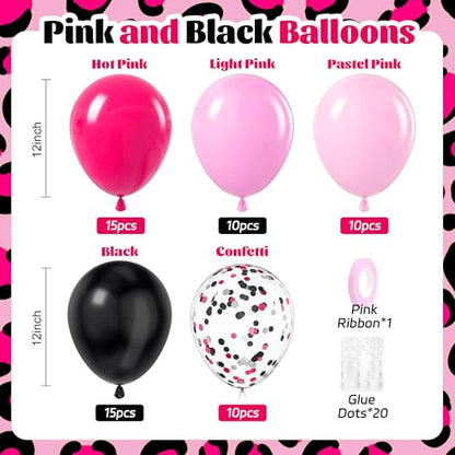 60pcs Pink and Black Balloons 12inch with Black Hot Light Pink Balloons - color: Hot Pink Black