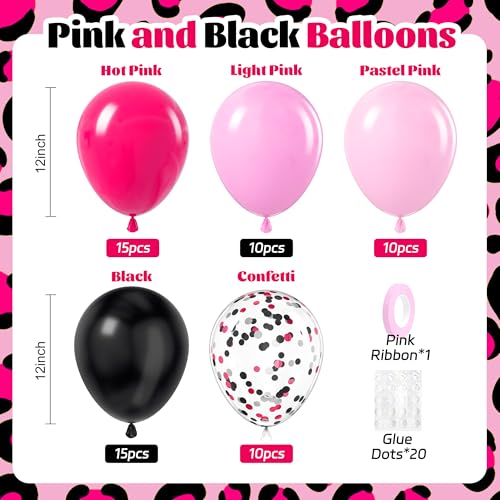 60pcs Pink and Black Balloons 12inch with Black Hot Light Pink Balloons - color: Hot Pink Black