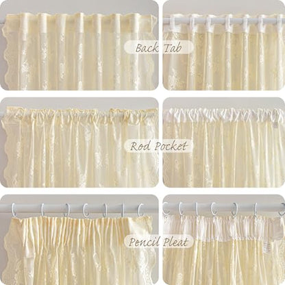 MEETSKY Lace Sheer Curtains 96 Inch Length Cream Floral Sheer Curtain - color: Light Yellow, size: 50"W x 96"L (Pack of 2)