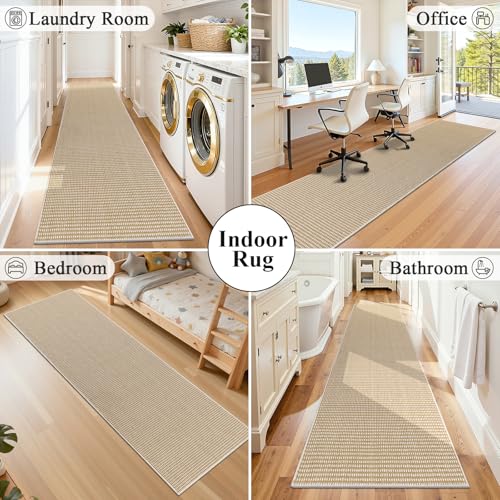 HEBE Washable Runner Rug 2'x10', Non Slip Low-Pile Hallway Rugs Runner - color: Beige/White, size: 2' x 10' (Rectangular)