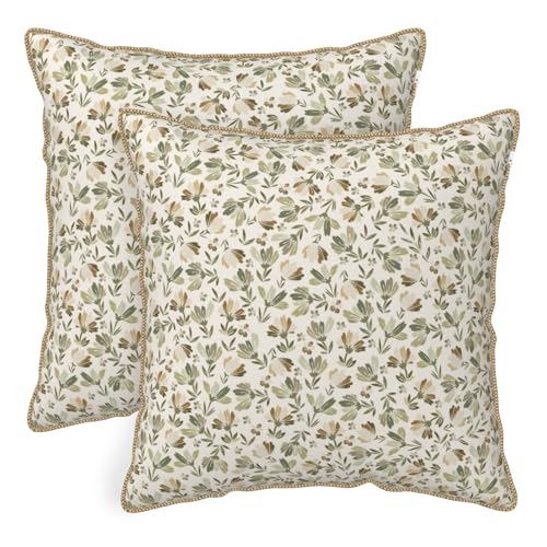 KSLIDS Sage Green Beige Floral Soft Velvet Throw Pillow Covers Set of 2 Vintage Brown Flower Decorative Pillow Covers 18x18 Inch Rustic Pillow Case for Sofa Couch Bedroom Farmhouse Home Decor - color: Floral, size: 18" x 18" (Pack of 2)