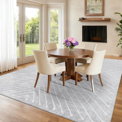 ROYHOME Washable Area Rug 10x13 Modern Striped Geometric Low Pile Rug - color: Grey, size: 10' x 13' (Rectangular)