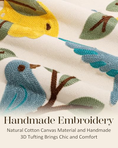 Embroidered Lumbar Pillow Cover 20x12 Inch, Bird Lemon - color: Bird Lemon, size: 20" x 12" (Pack of 1)