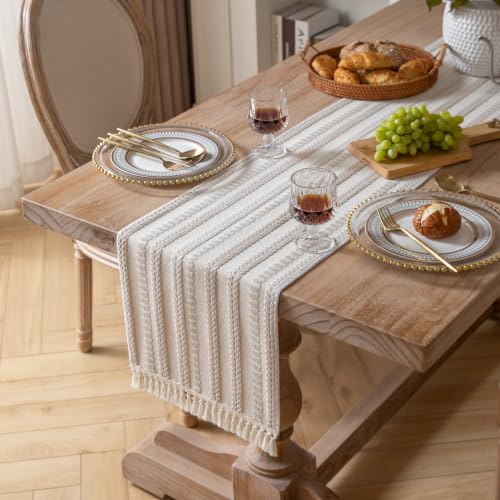 Caflife Light Khaki and Beige Woven Rustic Boho Table Runner 108 Inchs Long - color: Light Khaki, size: 13x108Inch