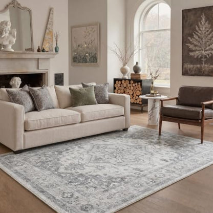 GENIMO 2X5 Washable Runner Rug for Kitchen, Boho Medallion Non Slip - color: Dove Gray, size: 2' x 5' (Rectangular)