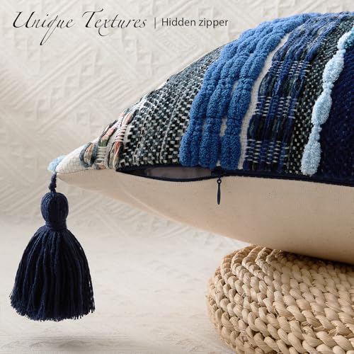 Kevin Textile Boho Tufted 20x20 Inch Pillow Cover 1 Pack, Blue - color: Blue, size: 20" x 20" (Pack of 1)