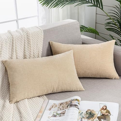 GAWAMAY Beige Chenille Throw Pillow Covers 12x20 Set of 2 for Couch - color: Beige, size: 20" x 12" (Pack of 2)