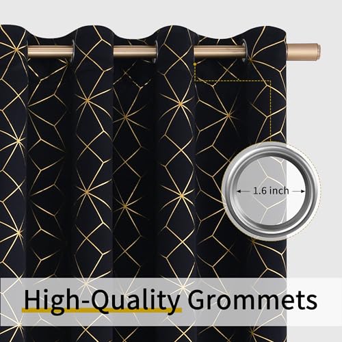 Beauoop Black Gold 100% Blackout Curtains for Bedroom 50x108 2 Panels - color: Black/Gold, size: 50"W x 108"L (Pack of 2)