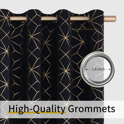 Beauoop Black Gold 100% Blackout Curtains for Bedroom 50x108 2 Panels - color: Black/Gold, size: 50"W x 108"L (Pack of 2)