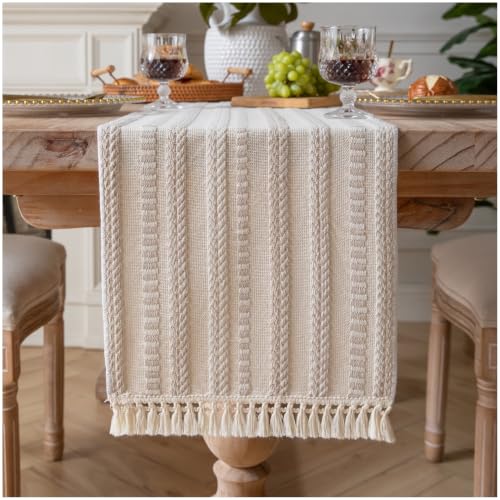 Caflife Light Khaki and Beige Woven Rustic Boho Table Runner 72 Inchs Long - color: Light Khaki, size: 13x72Inch