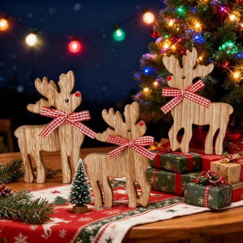 Reindeer Christmas Decor Wooden Deer Table Decoration 3Pcs