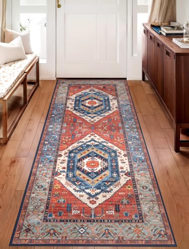 SERISSA 2x5 Washable Non Slip Boho Runner Rug for Hallway，Rust - color: Rust/Multi, size: 2' x 5' (Runner)