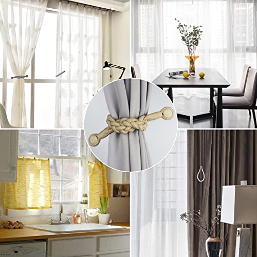 Magnetic Soft Curtain Tiebacks Rope Cotton Window Curtain Holdbacks Porlau - color: Dark Beige, size: 6 Pack